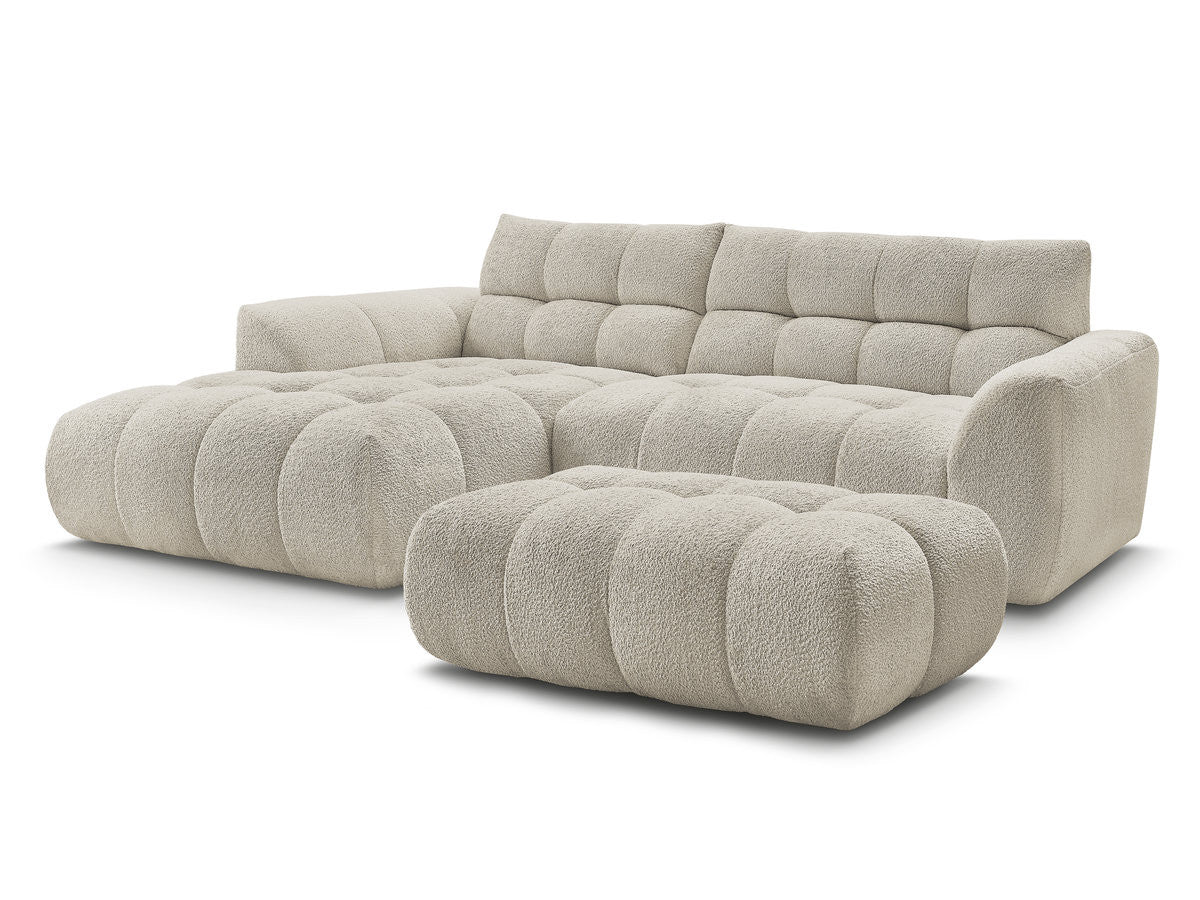 Hjørnesofa JAYA i chenille med puff