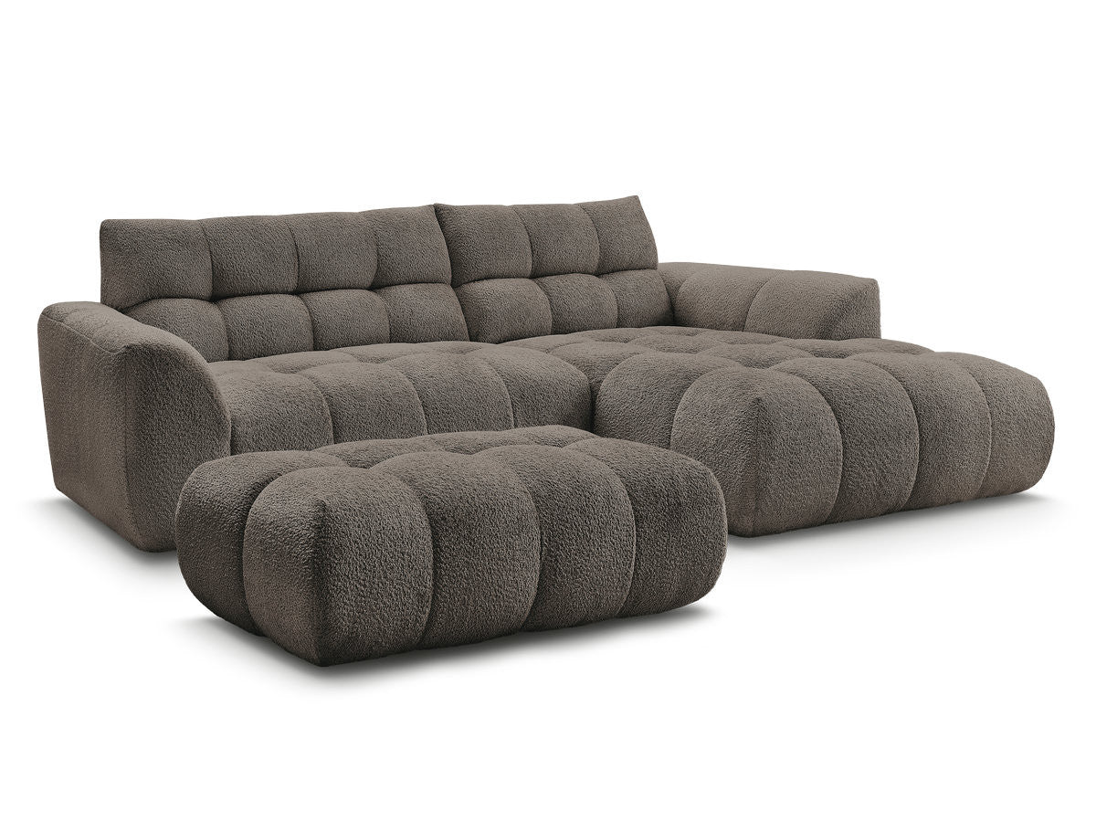 Hjørnesofa JAYA i chenille med puff