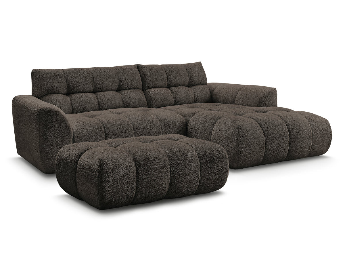 Hjørnesofa JAYA i chenille med puff
