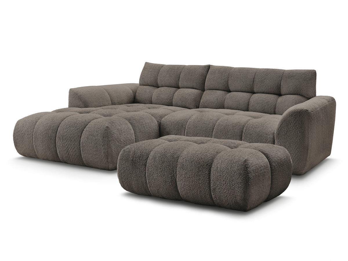 Hjørnesofa JAYA i chenille med puff