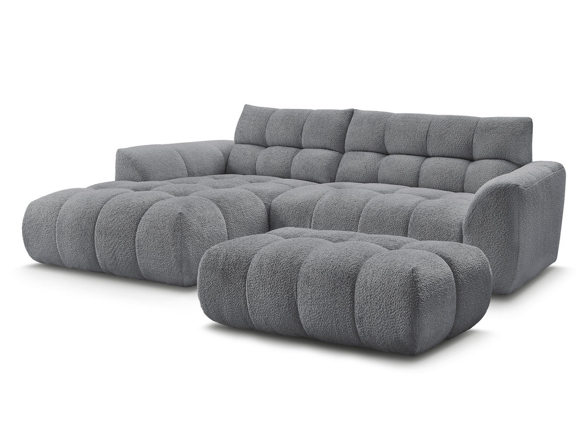 Hjørnesofa JAYA i chenille med puff