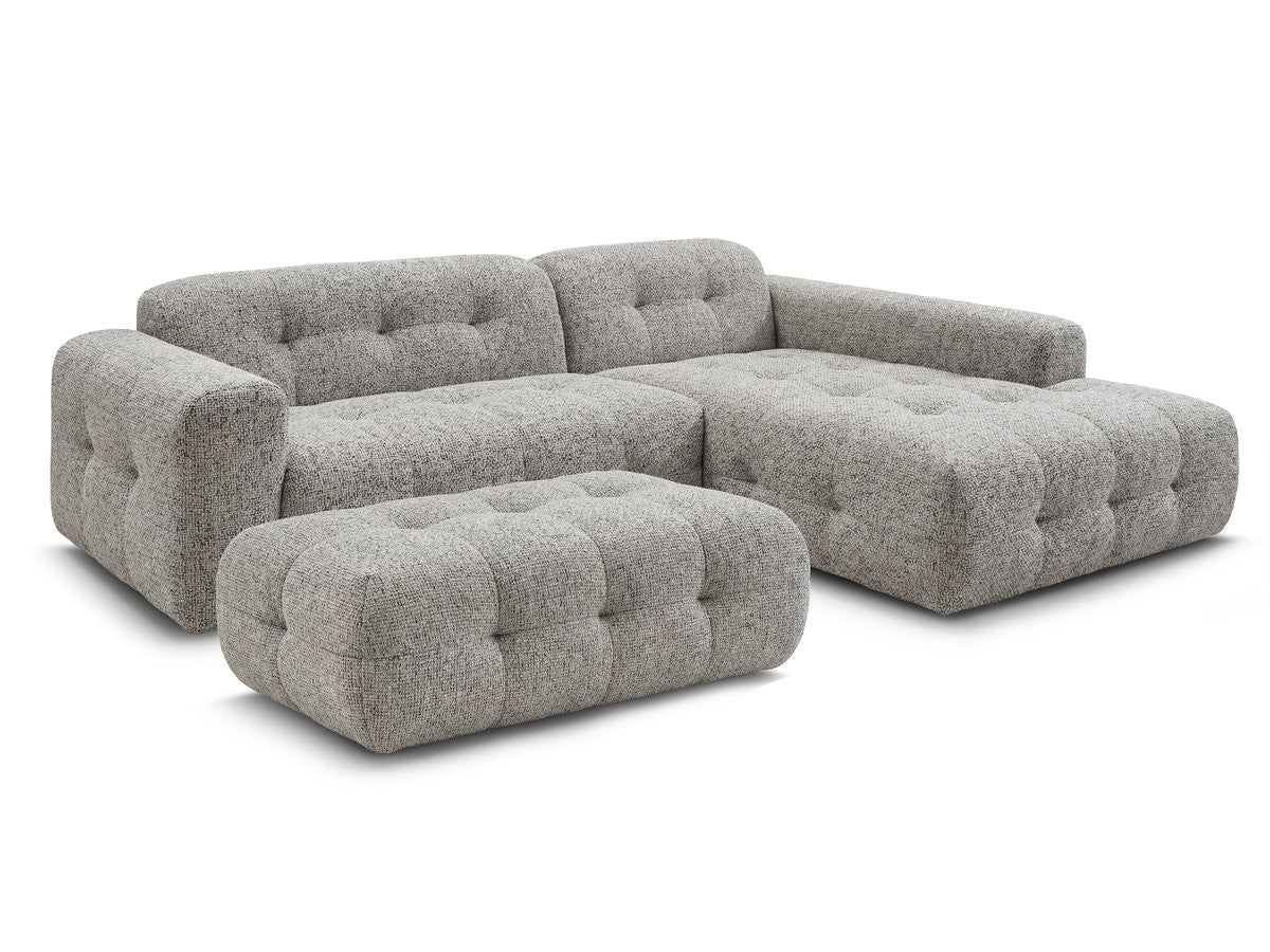 Hjørnesofa LAURA i melert stoff med stor puff