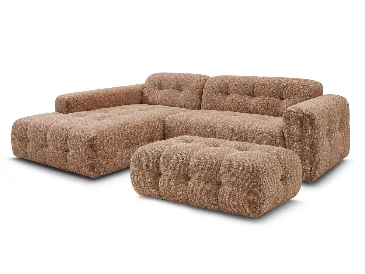 Hjørnesofa LAURA i melert stoff med stor puff