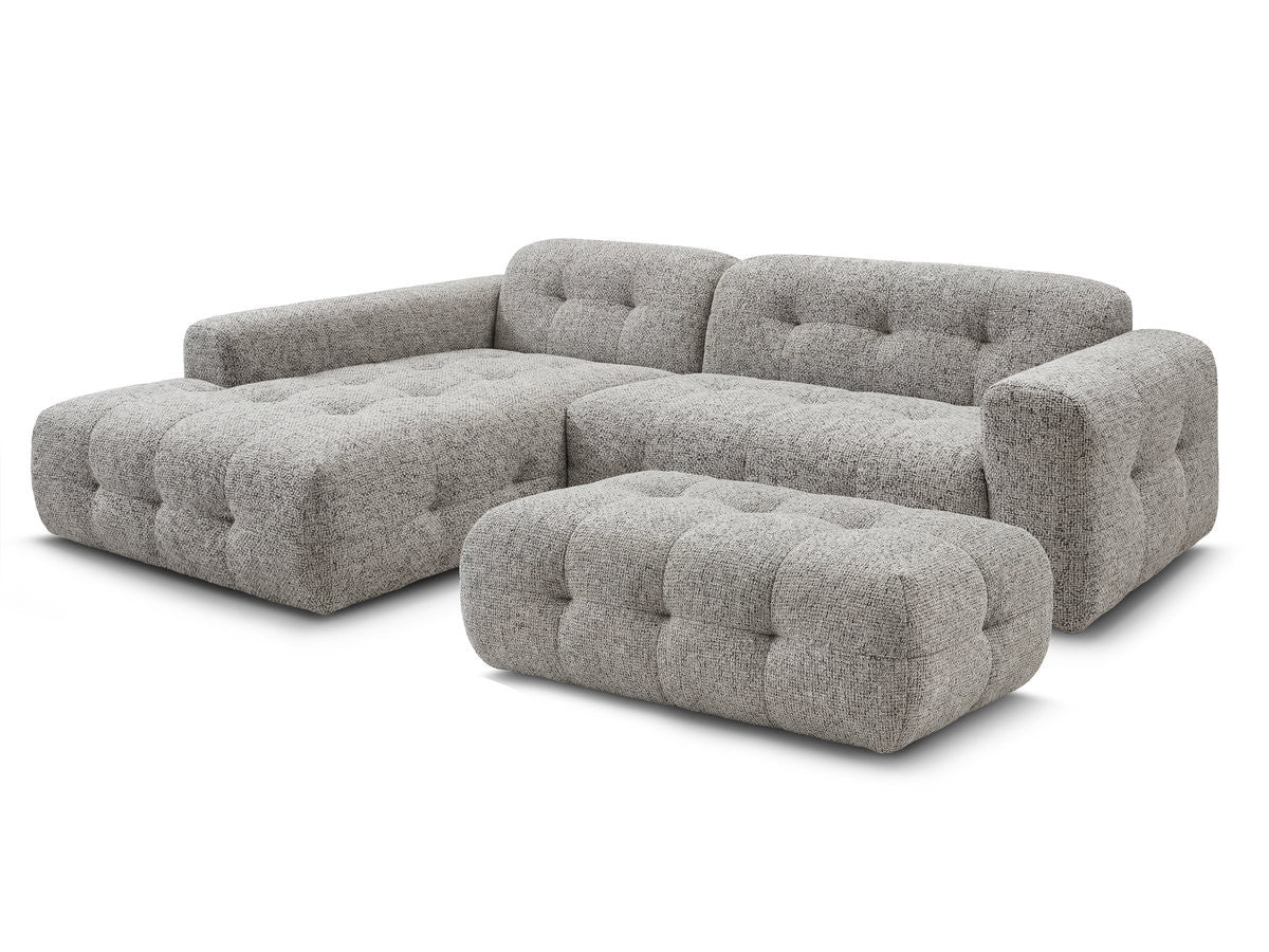 Hjørnesofa LAURA i melert stoff med stor puff