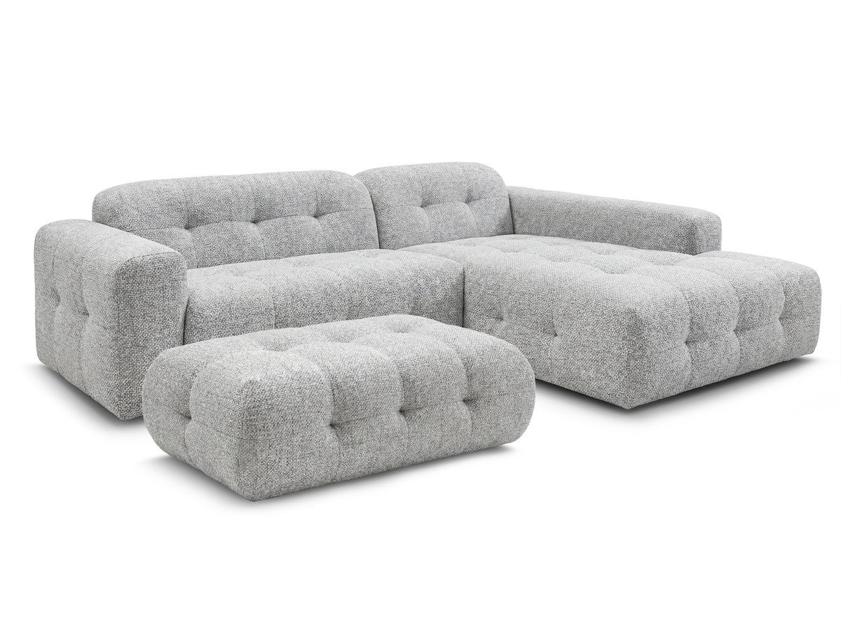 Hjørnesofa LAURA i melert stoff med stor puff