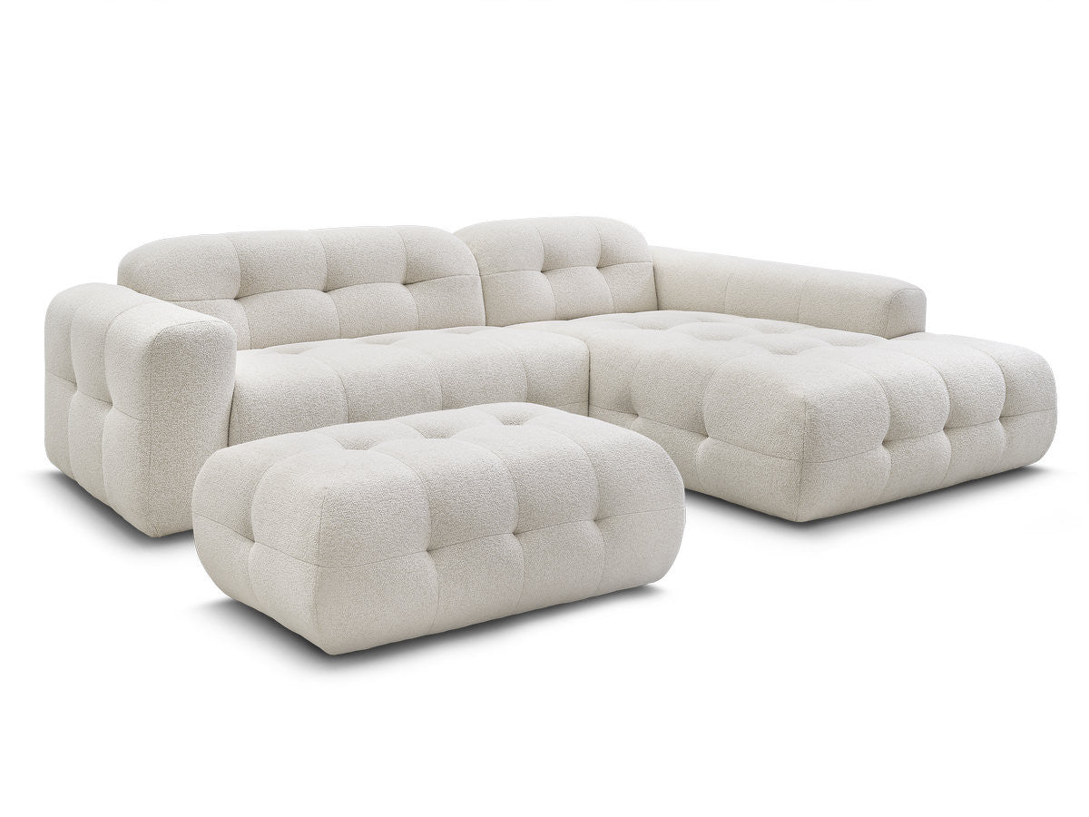 Hjørnesofa LAURA i melert stoff med stor puff