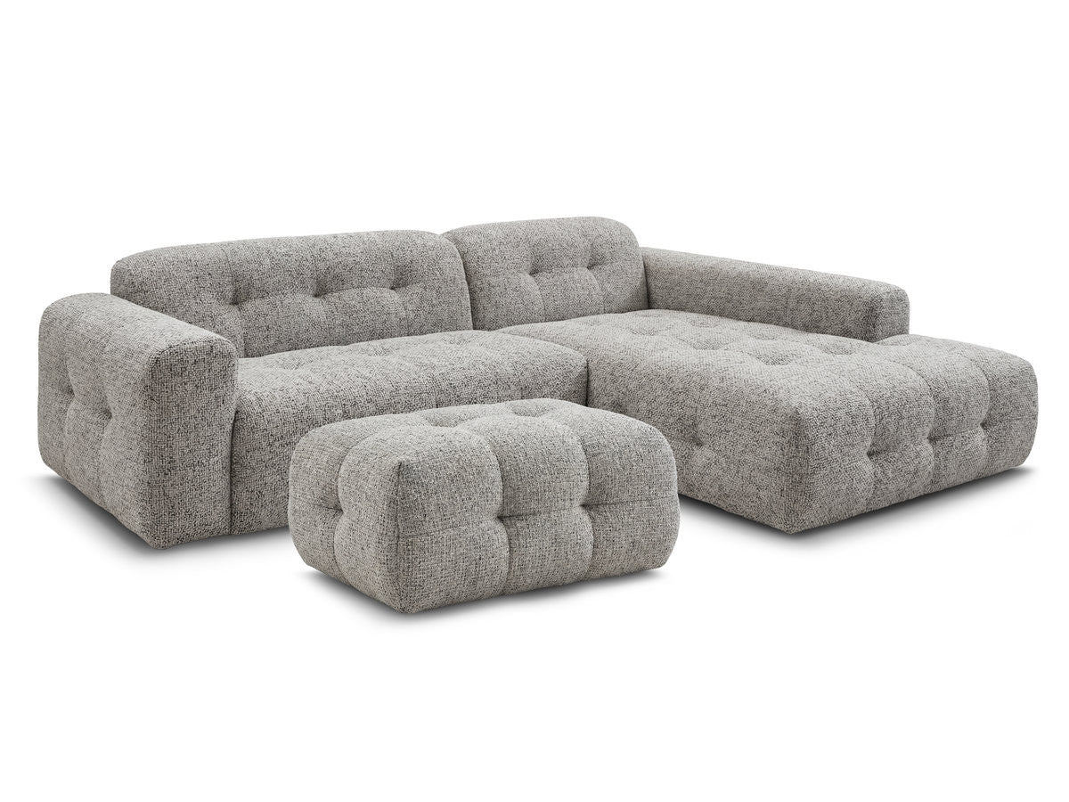 Hjørnesofa LAURA i melert stoff med liten puff