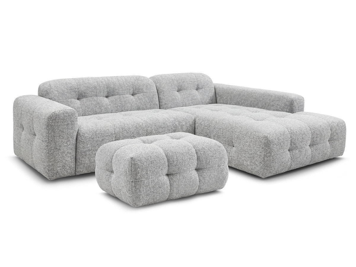 Hjørnesofa LAURA i melert stoff med liten puff