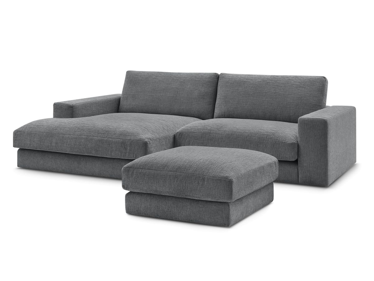 Hjørnesofa LEONARD i teksturert stoff med puff