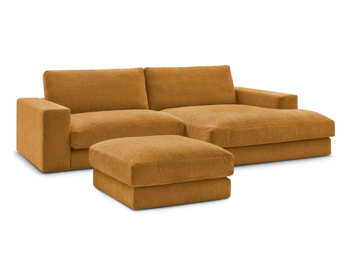 Hjørnesofa LEONARD i teksturert stoff med puff