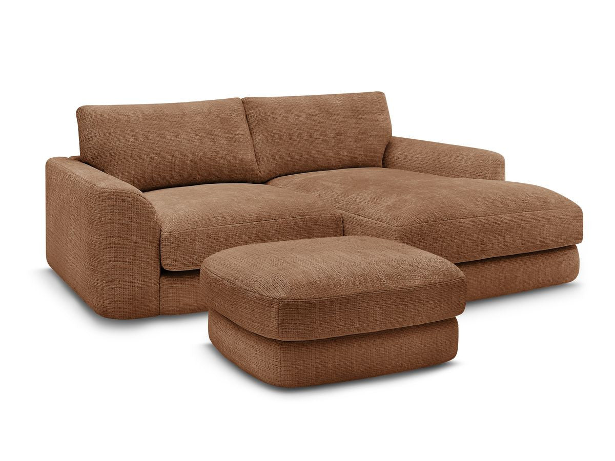 Hjørnesofa LEONORE i teksturert stoff med puff