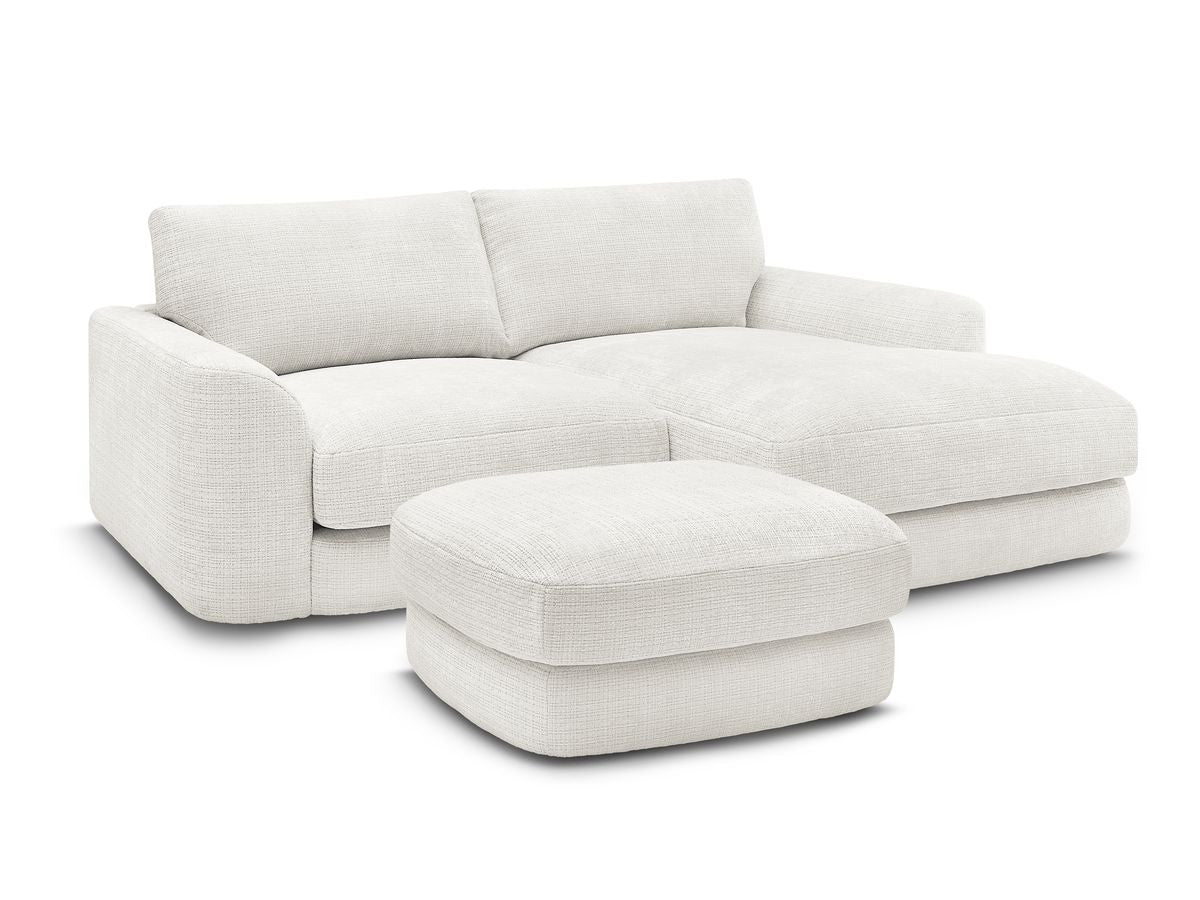 Hjørnesofa LEONORE i teksturert stoff med puff