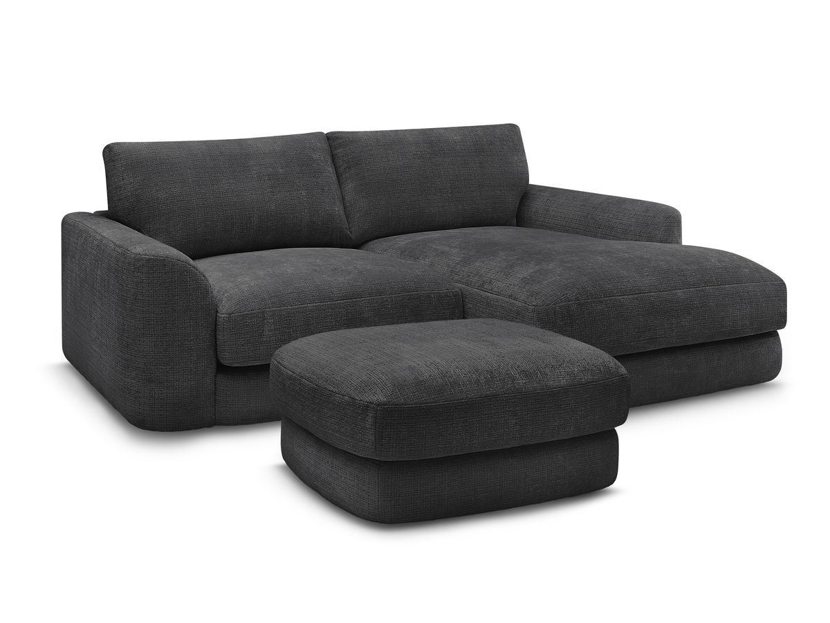 Hjørnesofa LEONORE i teksturert stoff med puff