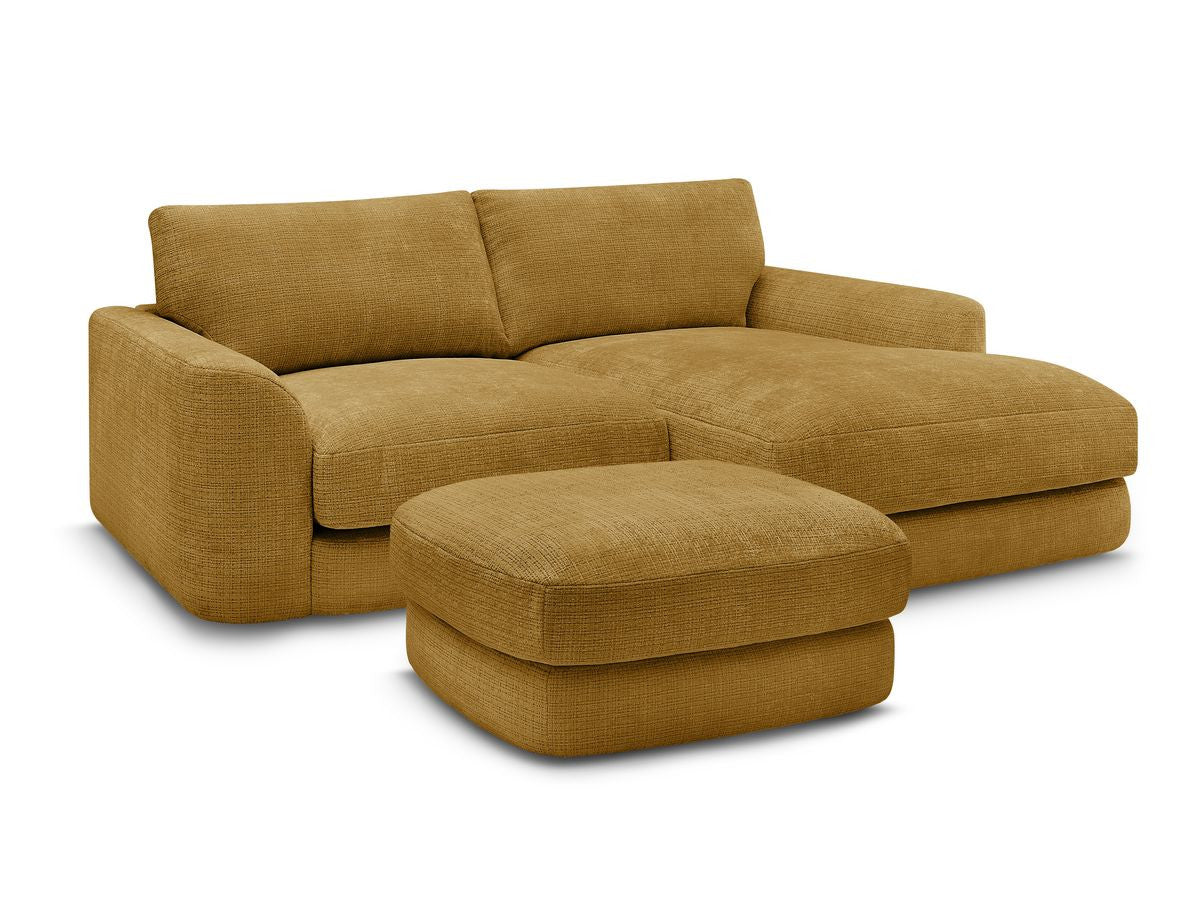 Hjørnesofa LEONORE i teksturert stoff med puff