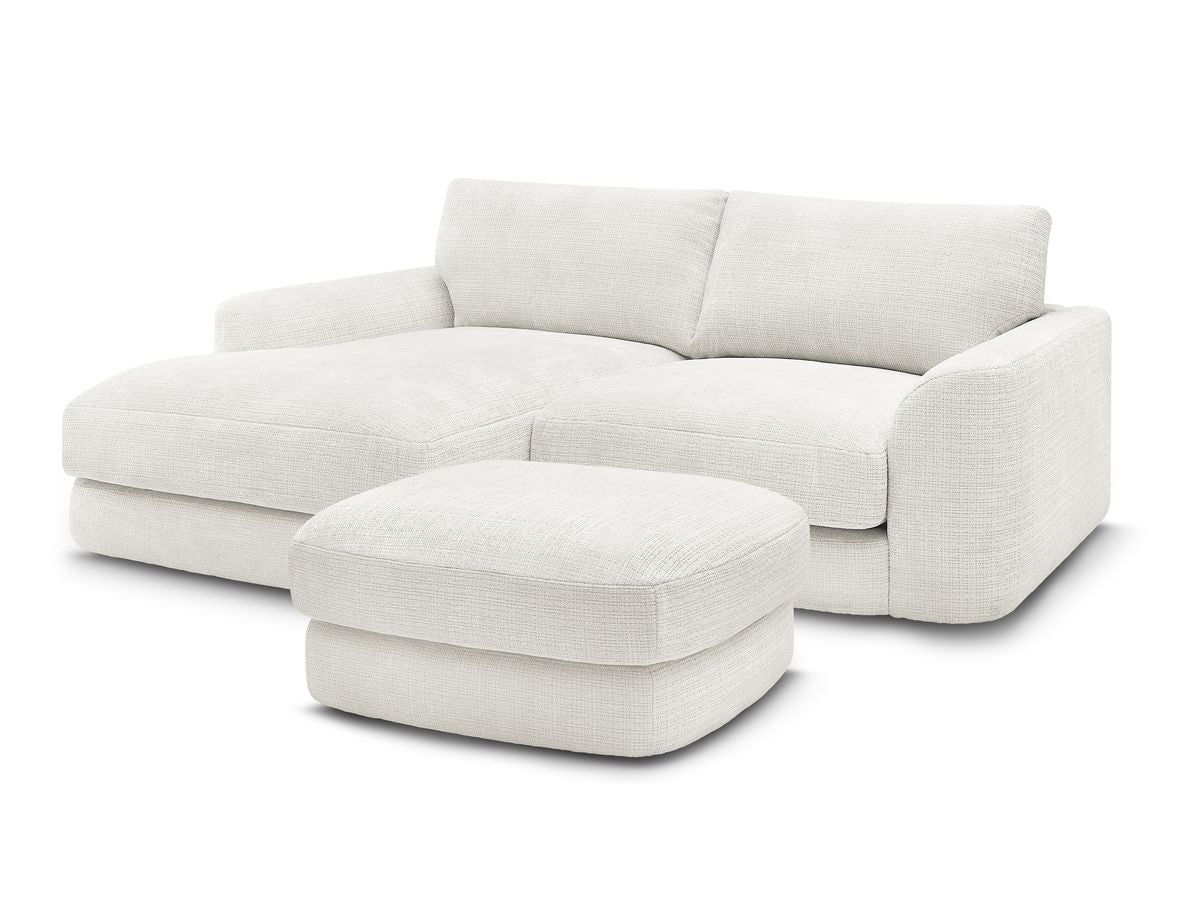 Hjørnesofa LEONORE i teksturert stoff med puff