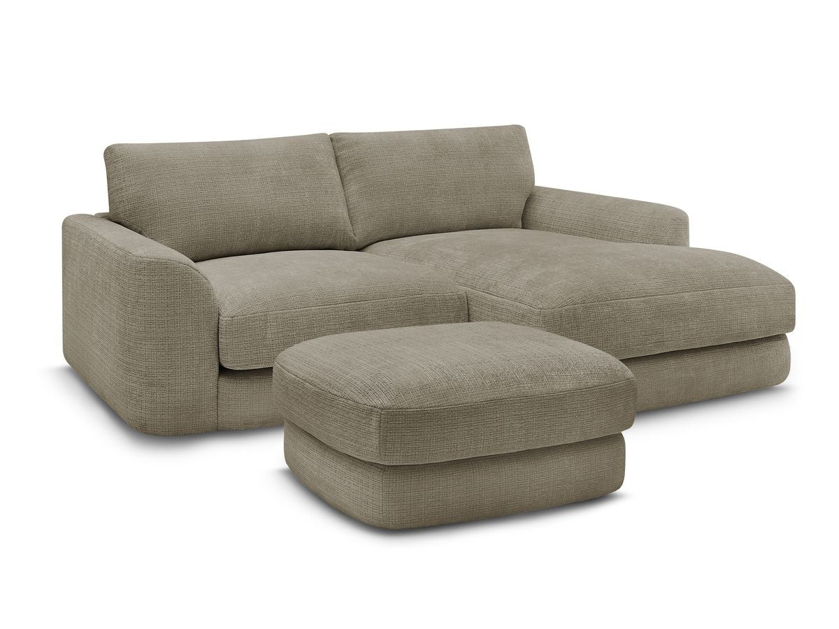 Hjørnesofa LEONORE i teksturert stoff med puff