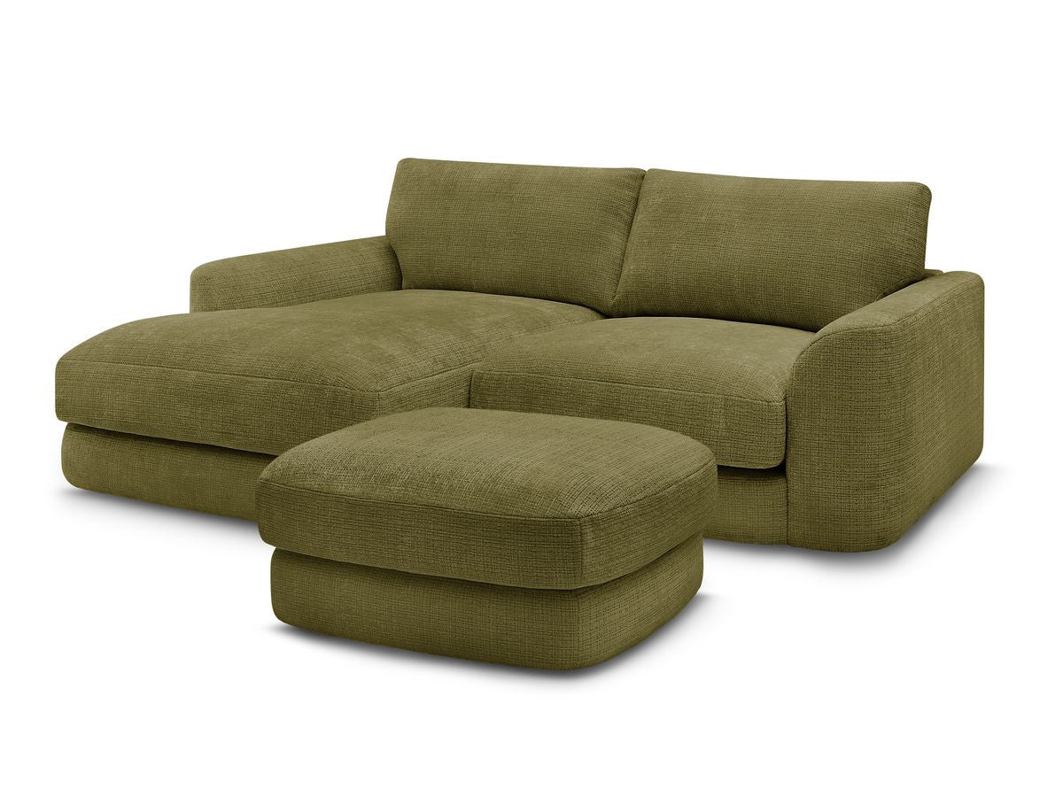 Hjørnesofa LEONORE i teksturert stoff med puff