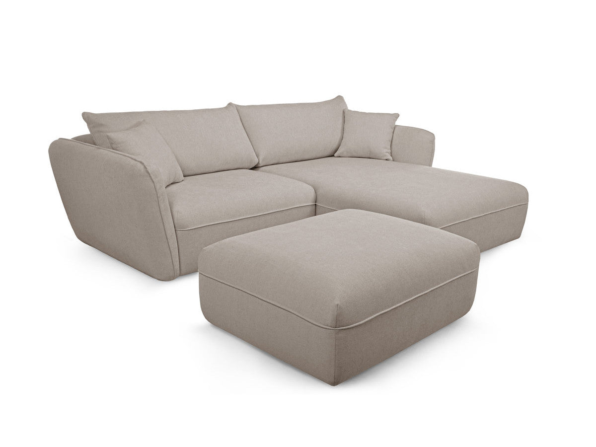 Hjørnesofa LUIGI i glatt stoff med puff