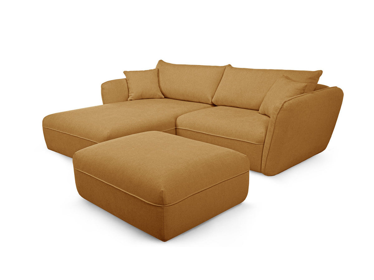 Hjørnesofa LUIGI i glatt stoff med puff