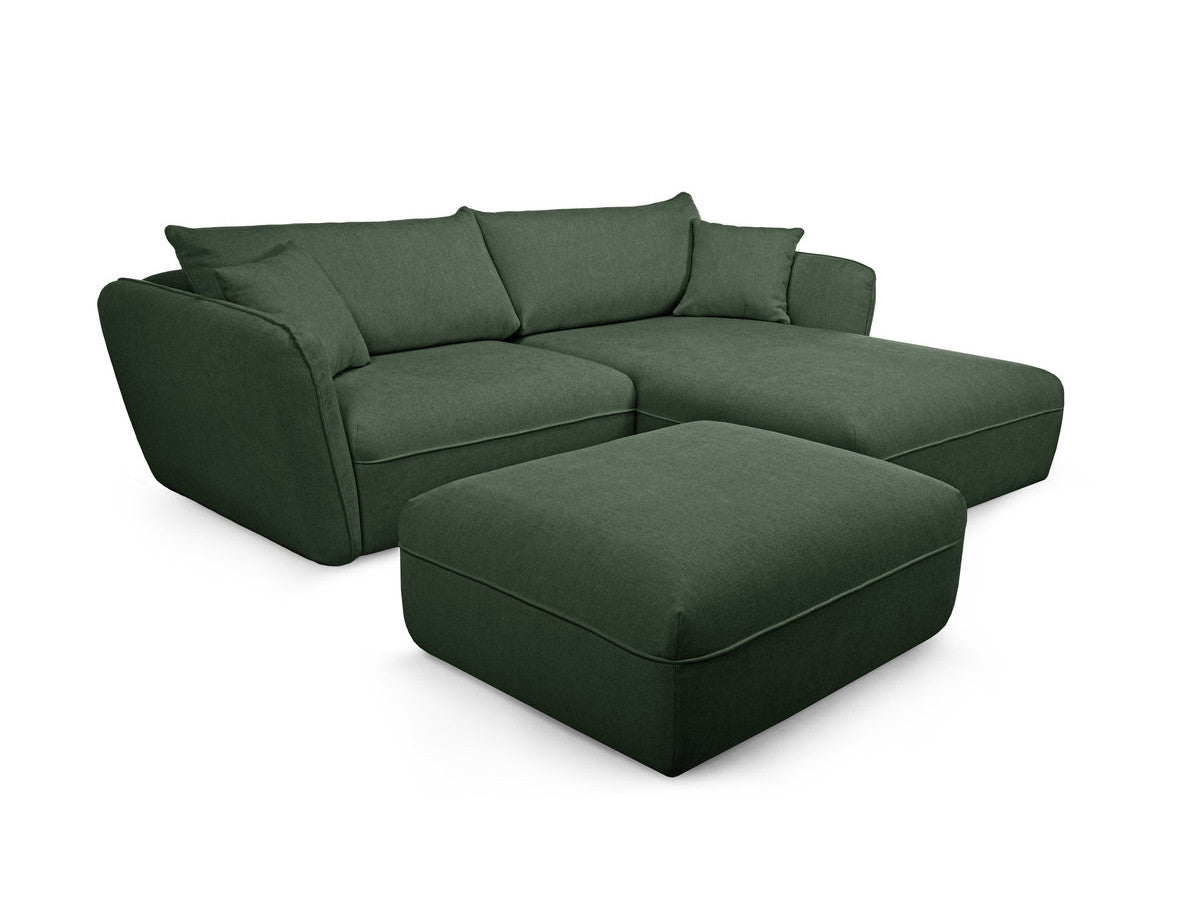 Hjørnesofa LUIGI i glatt stoff med puff