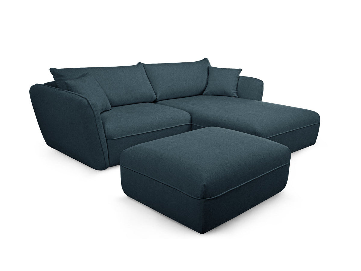 Hjørnesofa LUIGI i glatt stoff med puff