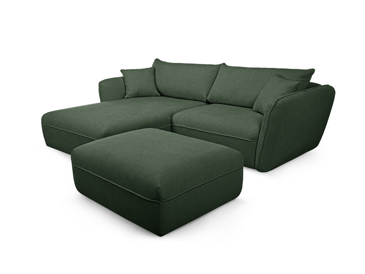 Hjørnesofa LUIGI i glatt stoff med puff
