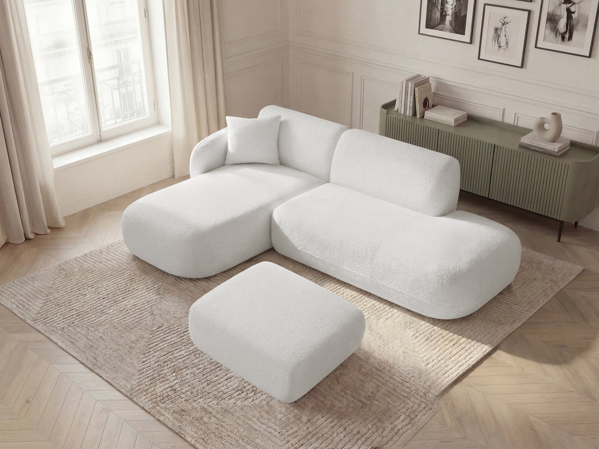 Modulær hjørnesofa ANDA med 1 sjeselong, 1 sittemodul sidebord og 1 puff