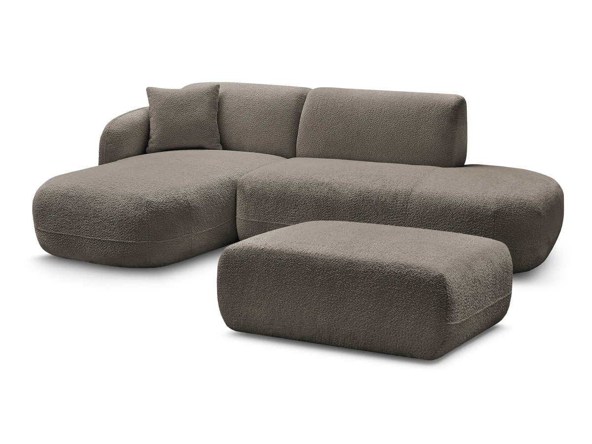 Modulær hjørnesofa ANDA med 1 sjeselong, 1 sittemodul sidebord og 1 puff