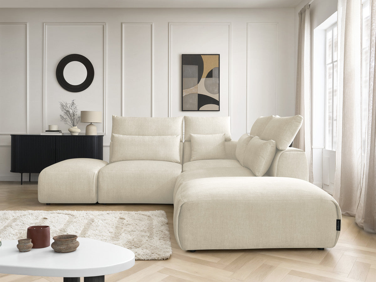 Modulær hjørnesofa med nakkestøtter JANA i fløyel med 2 sittemoduler, 1 hjørne og 2 puffer