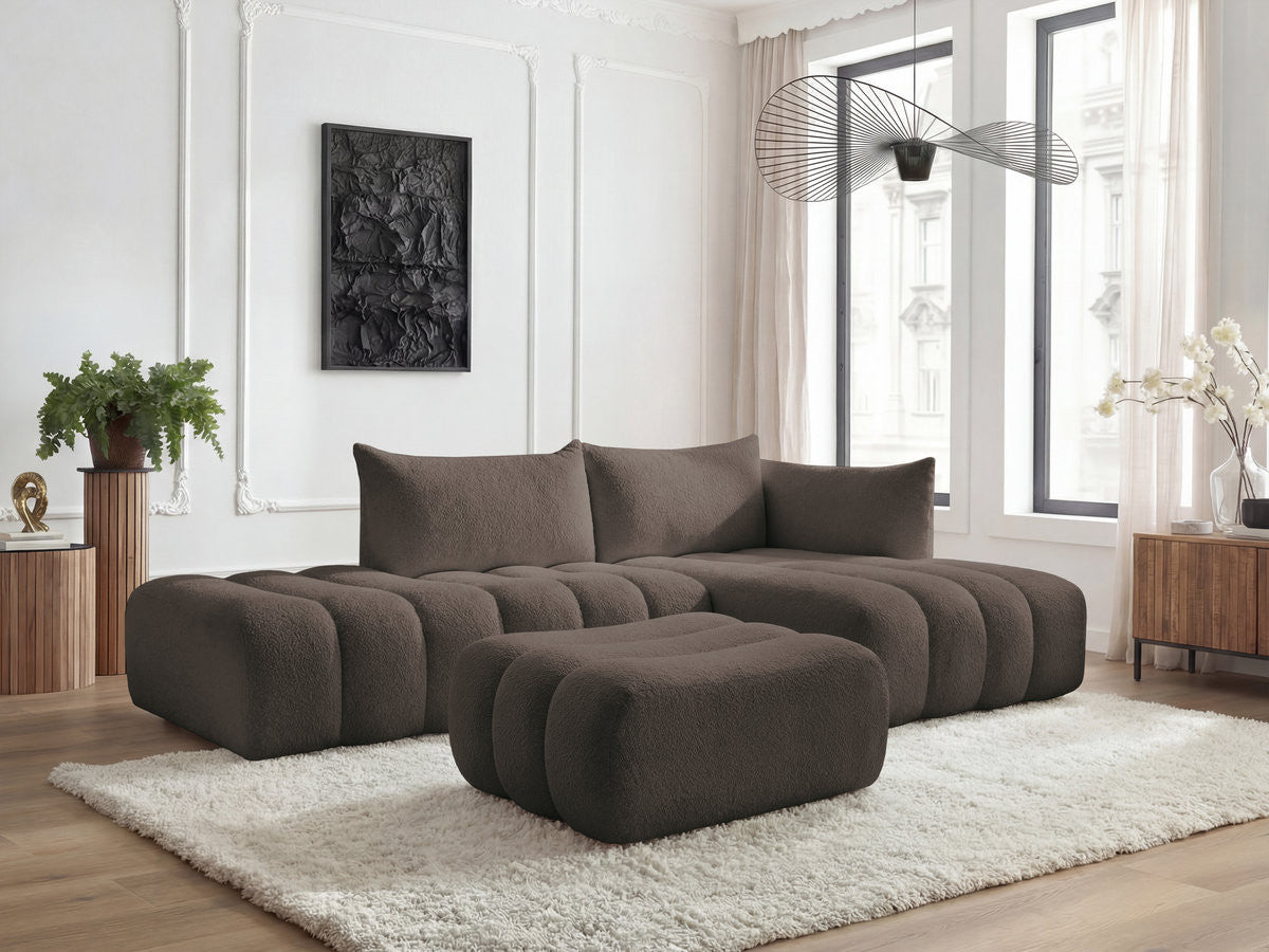 Modulær hjørnesofa AZRA i bouclé-stoff med puff