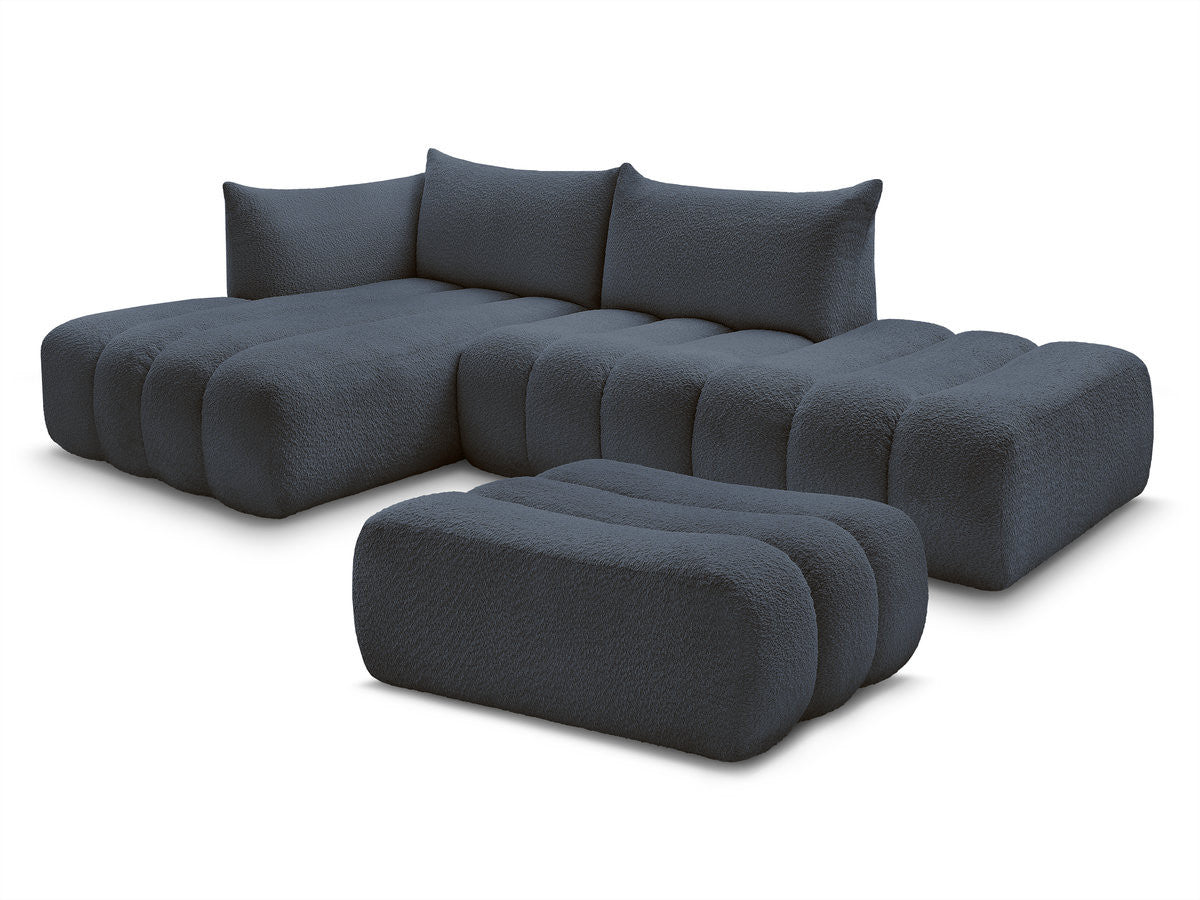 Modulær hjørnesofa AZRA i bouclé-stoff med puff