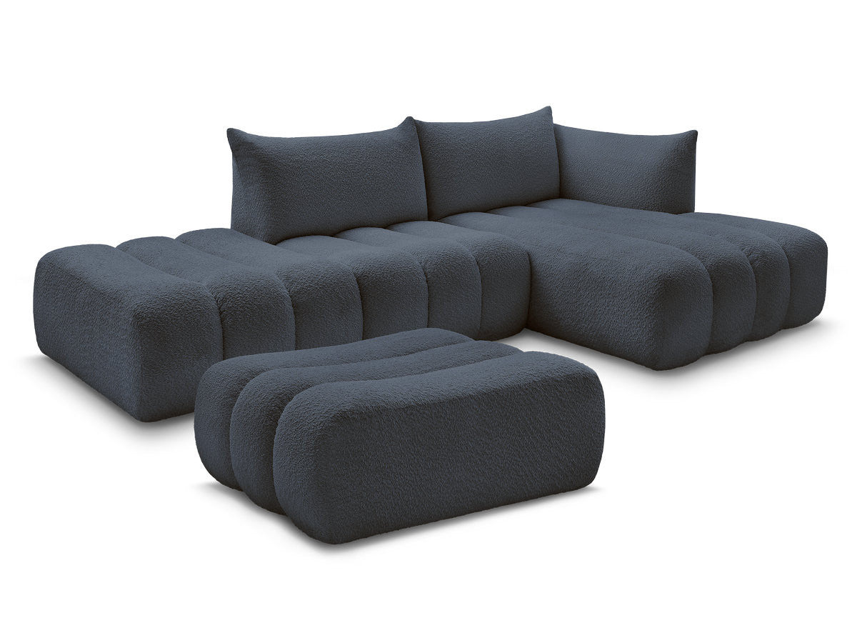 Modulær hjørnesofa AZRA i bouclé-stoff med puff
