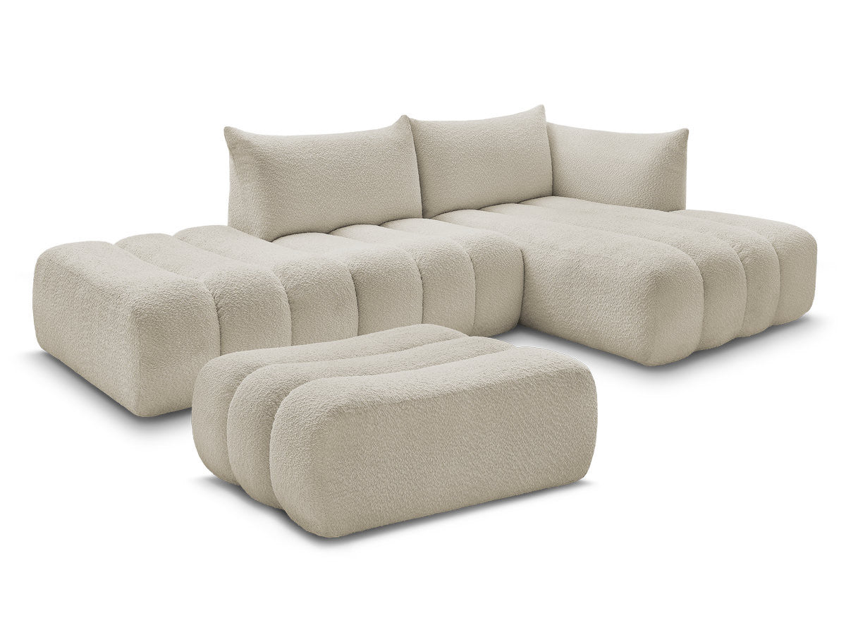 Modulær hjørnesofa AZRA i bouclé-stoff med puff