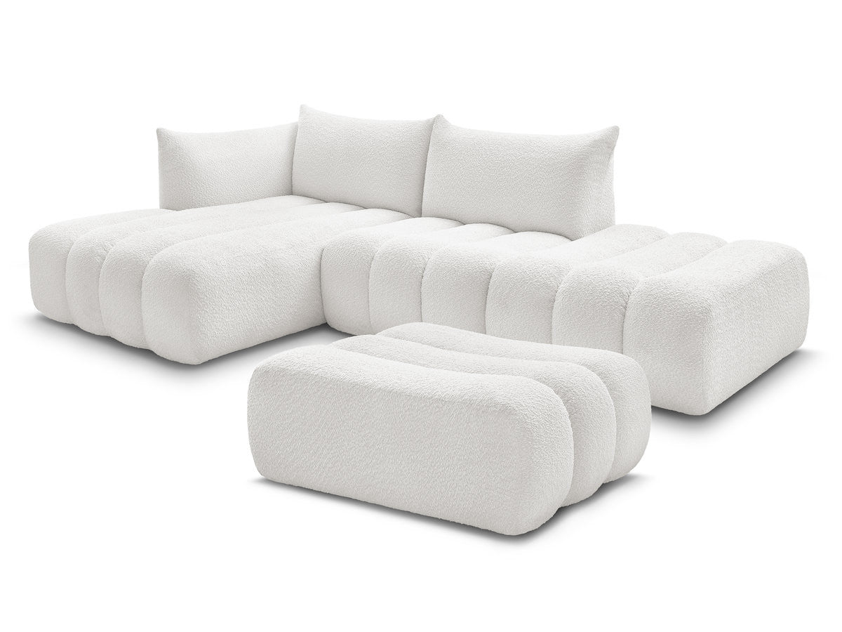 Modulær hjørnesofa AZRA i bouclé-stoff med puff