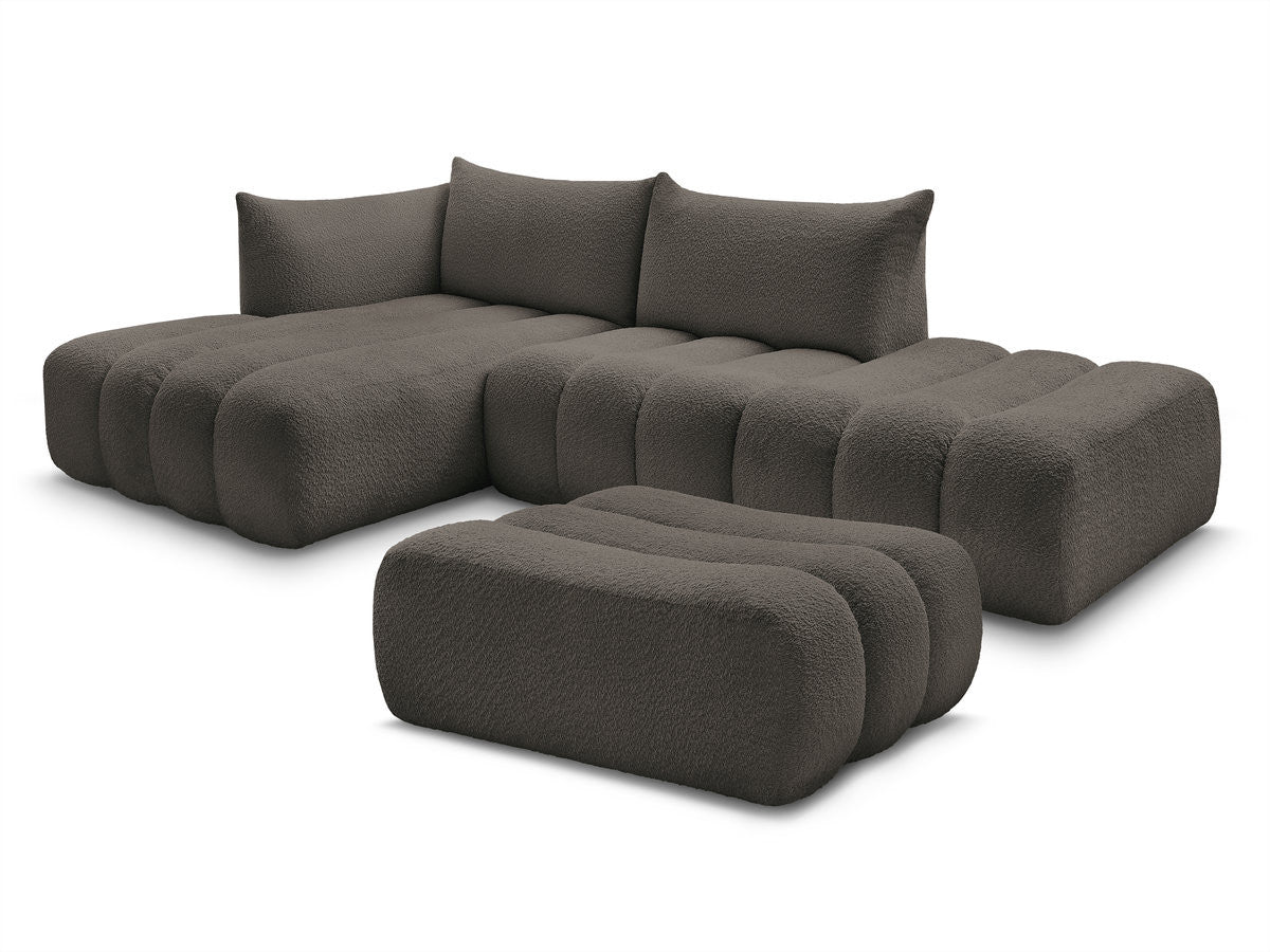 Modulær hjørnesofa AZRA i bouclé-stoff med puff