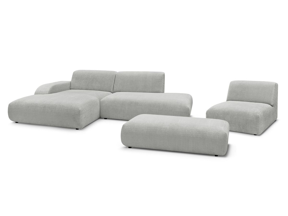 Modulær hjørnesofa SIRIUS i teksturert stoff med 1 sittemodul og stor puff