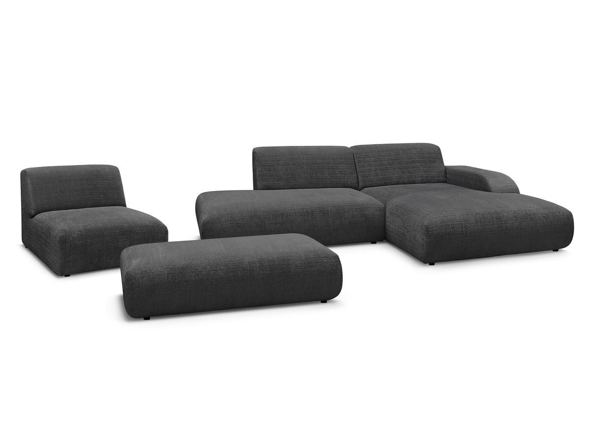 Modulær hjørnesofa SIRIUS i teksturert stoff med 1 sittemodul og stor puff