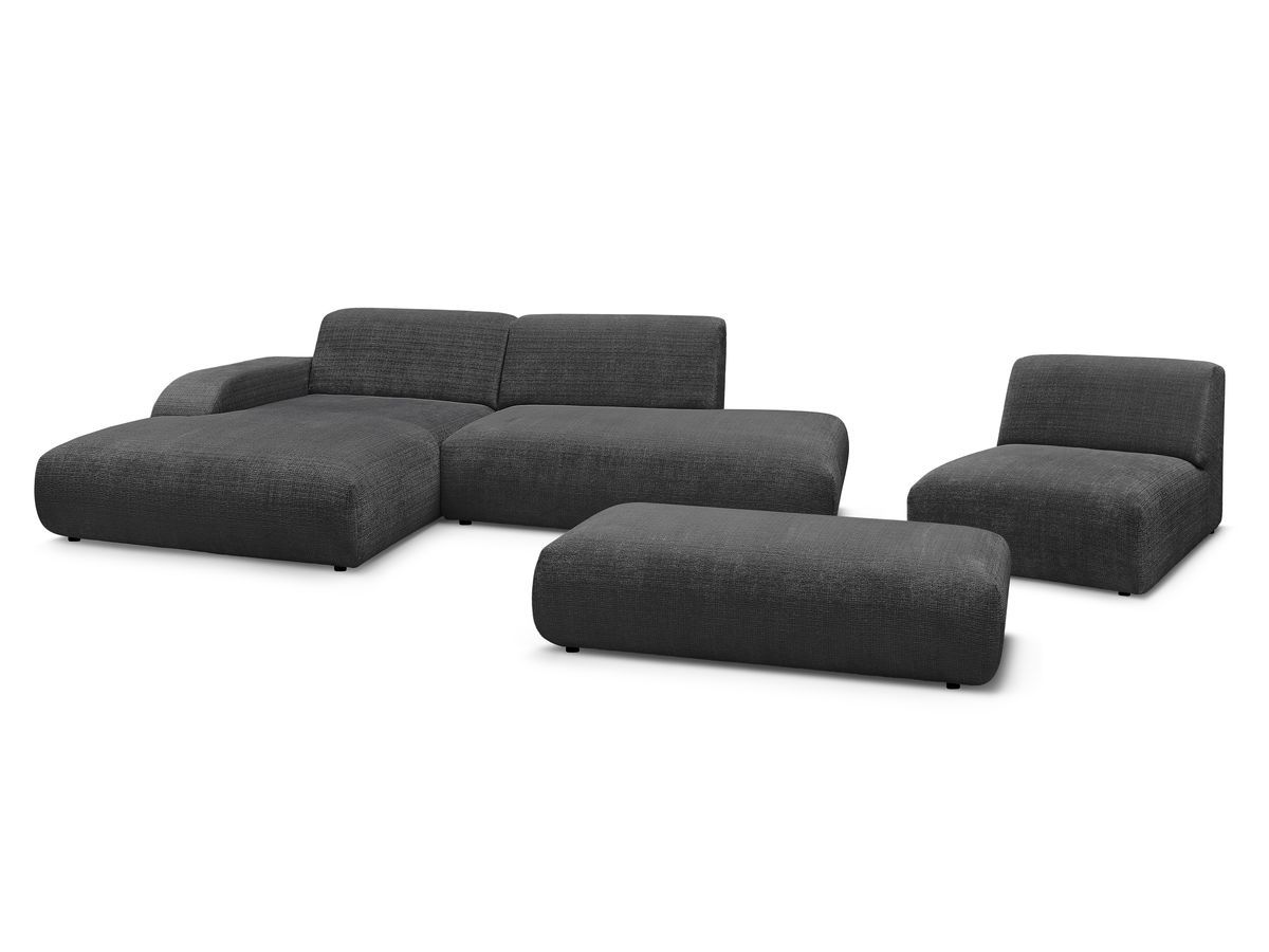 Modulær hjørnesofa SIRIUS i teksturert stoff med 1 sittemodul og stor puff