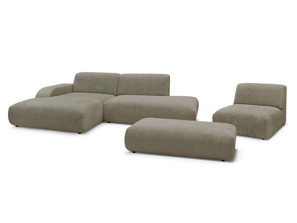 Modulær hjørnesofa SIRIUS i teksturert stoff med 1 sittemodul og stor puff