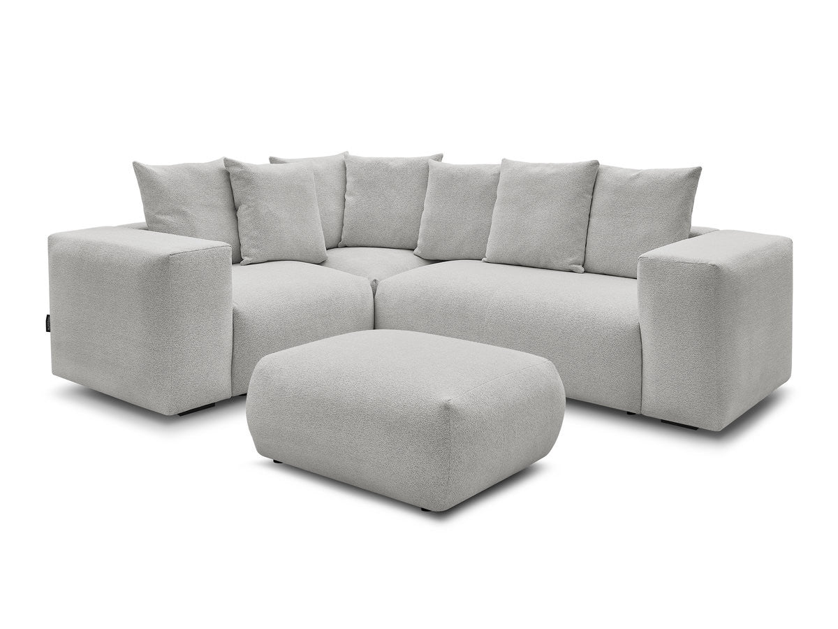 Modulær hjørnesofa VOLTAIRE med 1 sittemodul 2-seter, 1 hjørne og 1 sittemodul 1-seter i melert stoff med puff