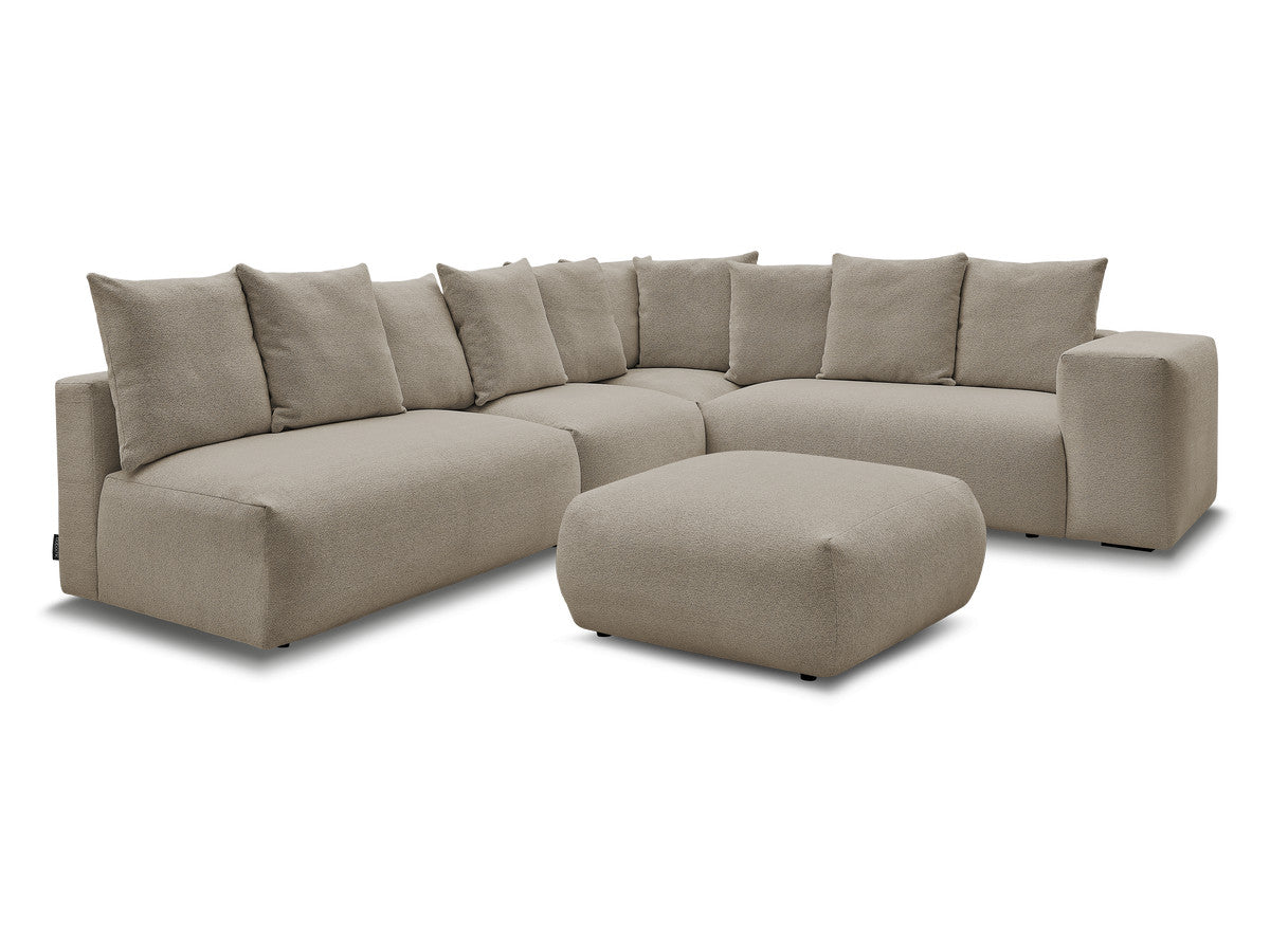 Modulær hjørnesofa VOLTAIRE med 2 sittemoduler 2-seter, 1 hjørne og 1 sittemodul 1-seter i melert stoff med puff