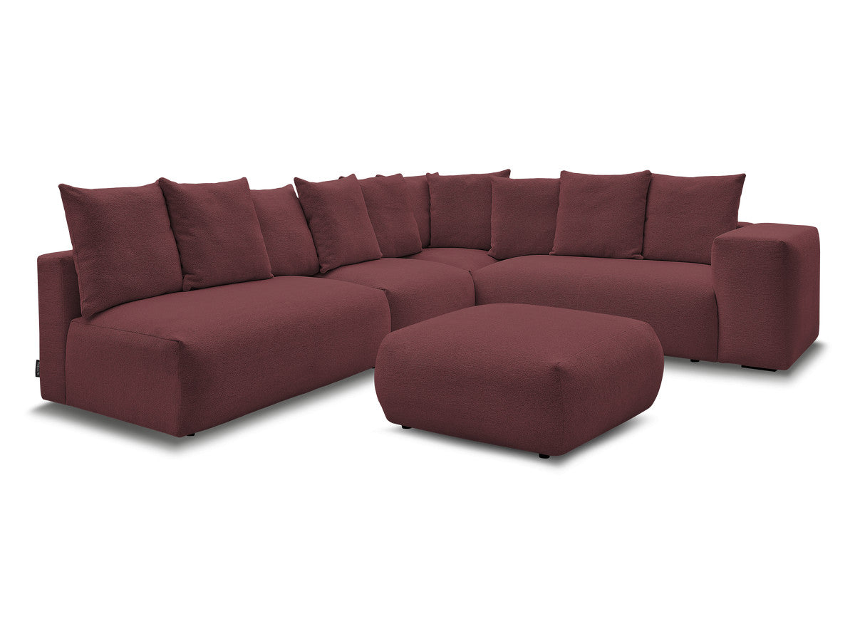 Modulær hjørnesofa VOLTAIRE med 2 sittemoduler 2-seter, 1 hjørne og 1 sittemodul 1-seter i melert stoff med puff