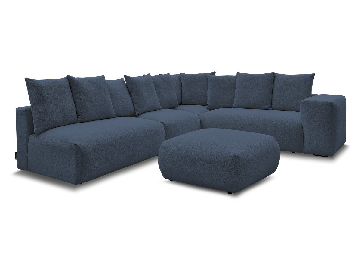 Modulær hjørnesofa VOLTAIRE med 2 sittemoduler 2-seter, 1 hjørne og 1 sittemodul 1-seter i melert stoff med puff
