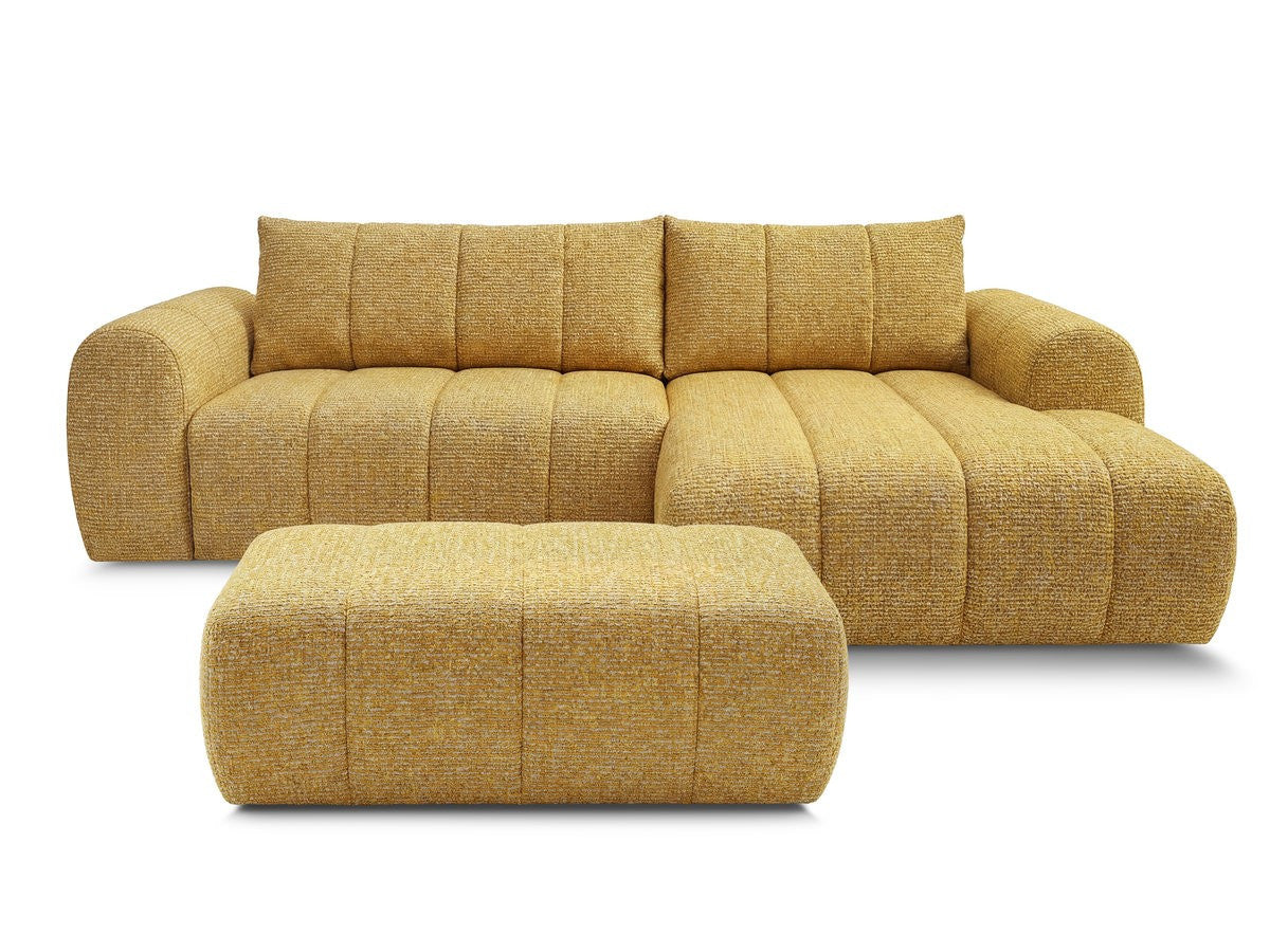 Hjørnesofa NESTY i melert stoff med puff