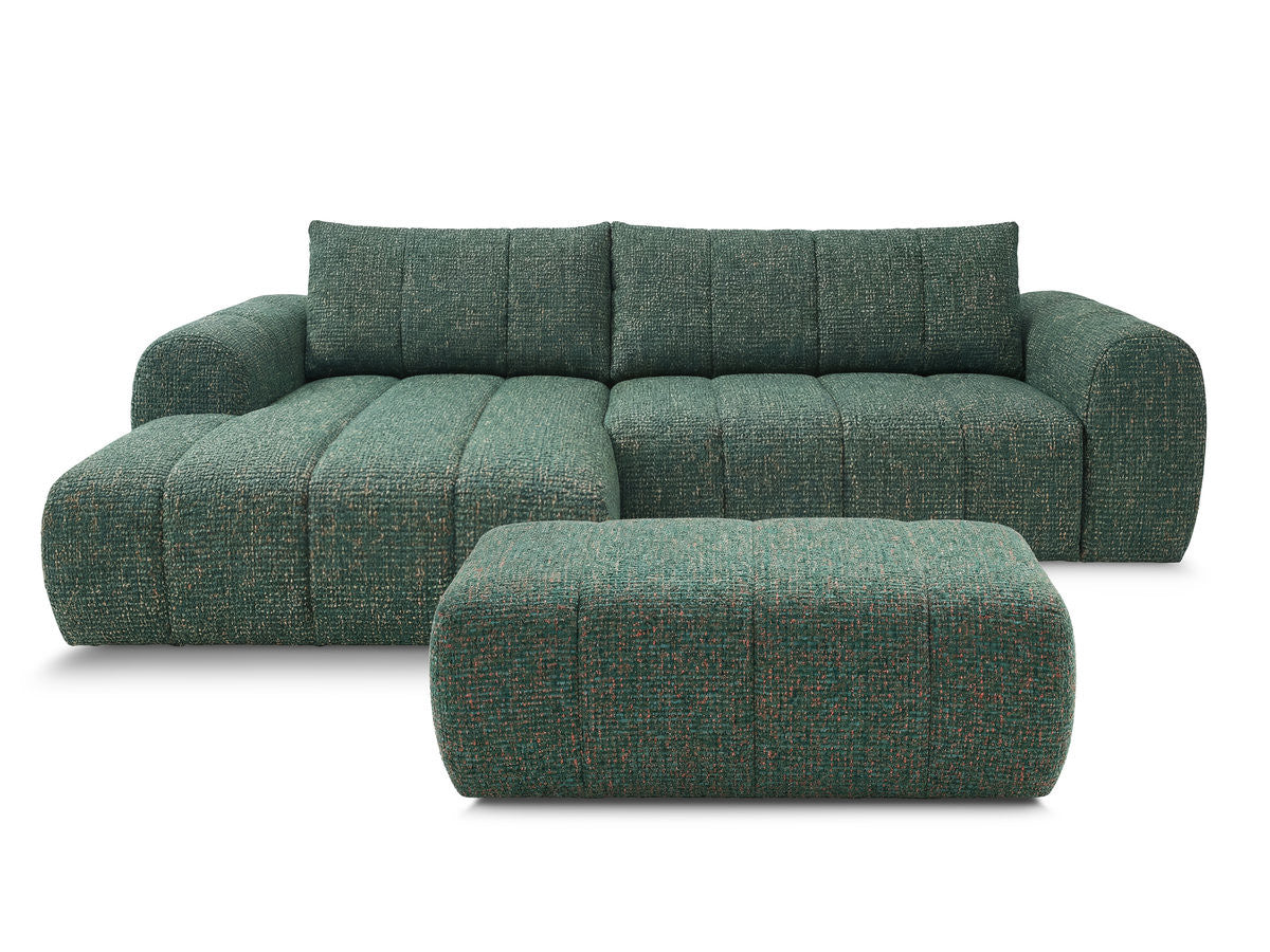Hjørnesofa NESTY i melert stoff med puff