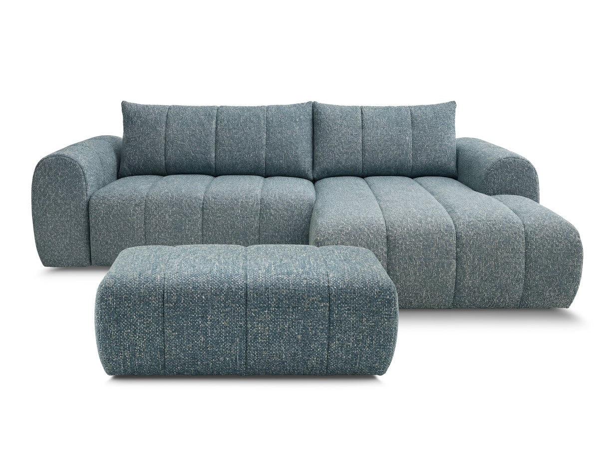 Hjørnesofa NESTY i melert stoff med puff