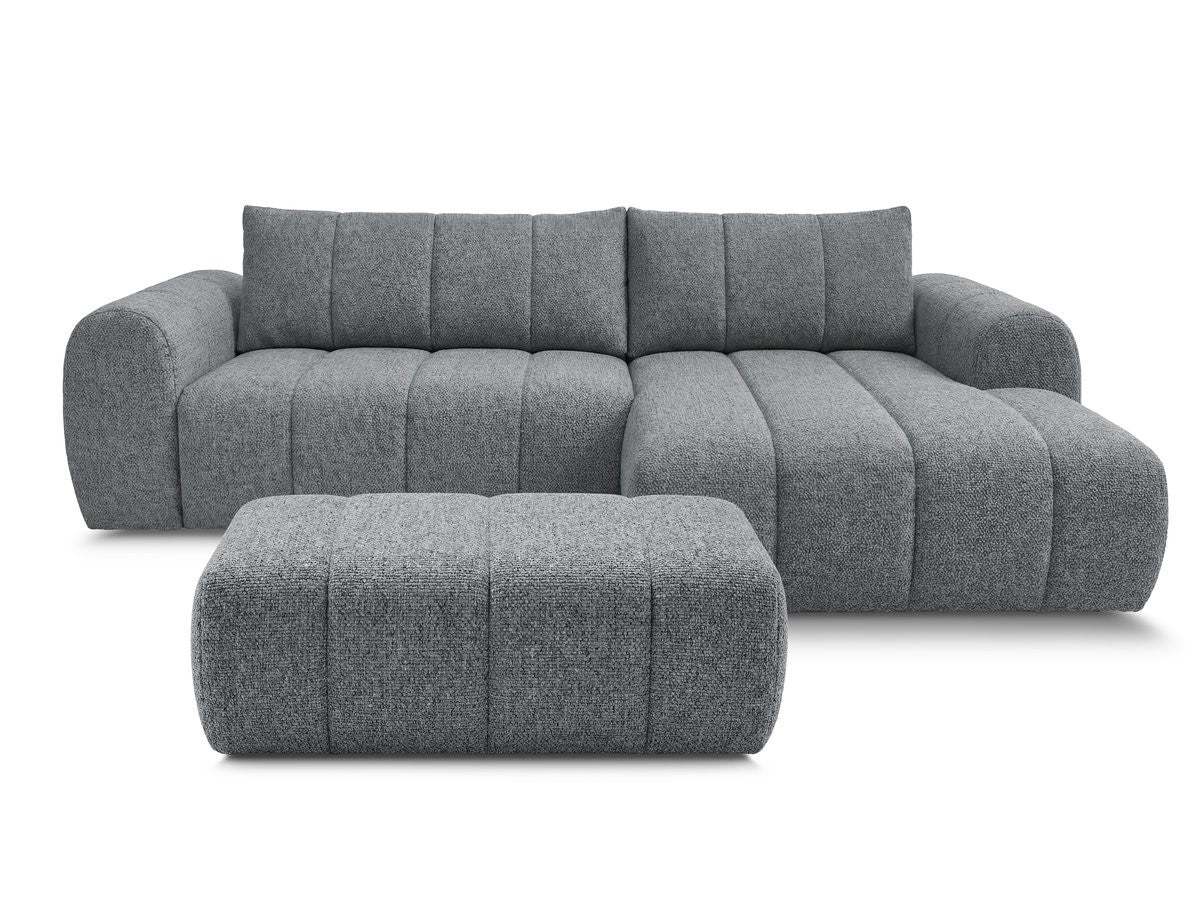 Hjørnesofa NESTY i melert stoff med puff