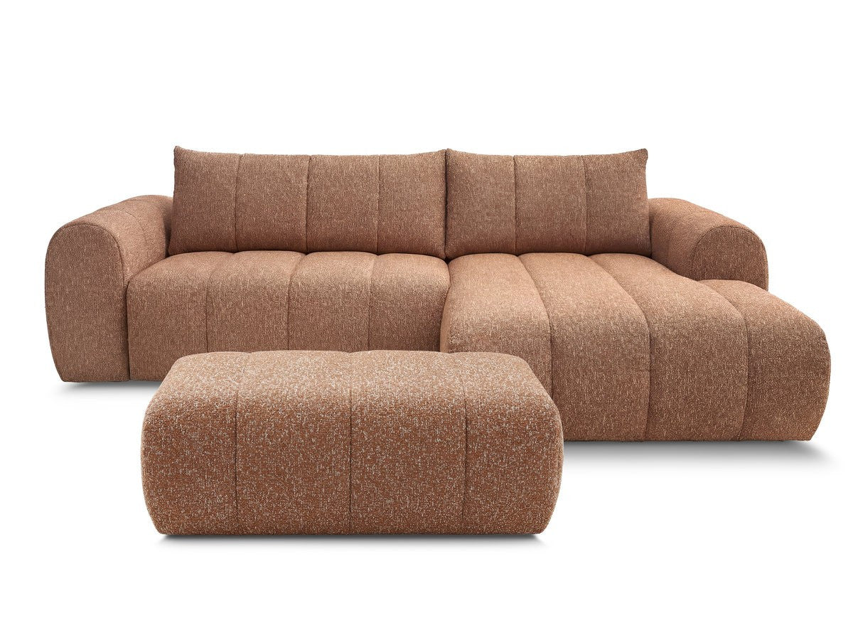 Hjørnesofa NESTY i melert stoff med puff