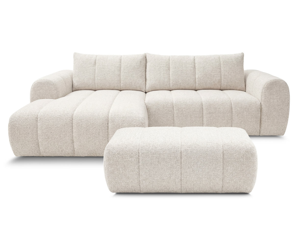 Hjørnesofa NESTY i melert stoff med puff