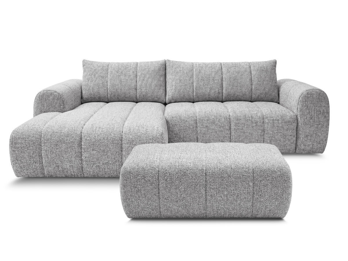 Hjørnesofa NESTY i melert stoff med puff